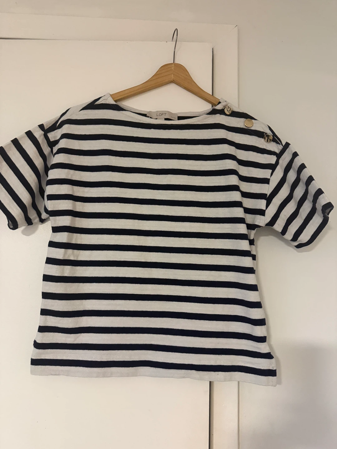 LOFT Striped Button Shoulder T-Shirt
