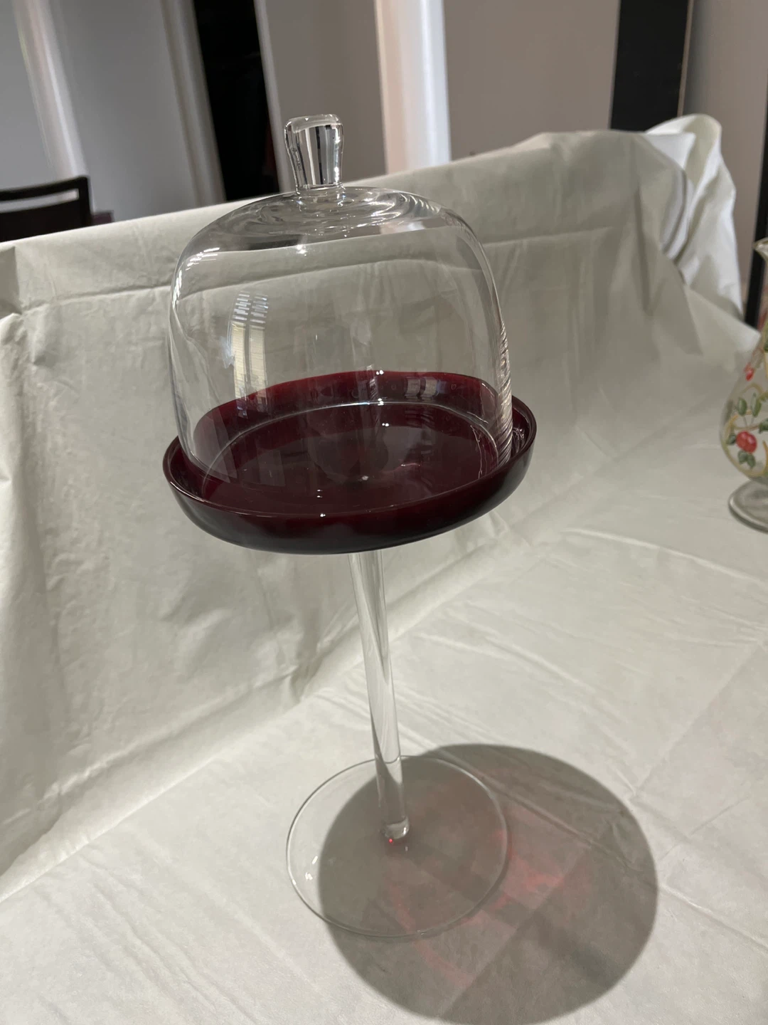 Glass Cheese Stand with Red Tray