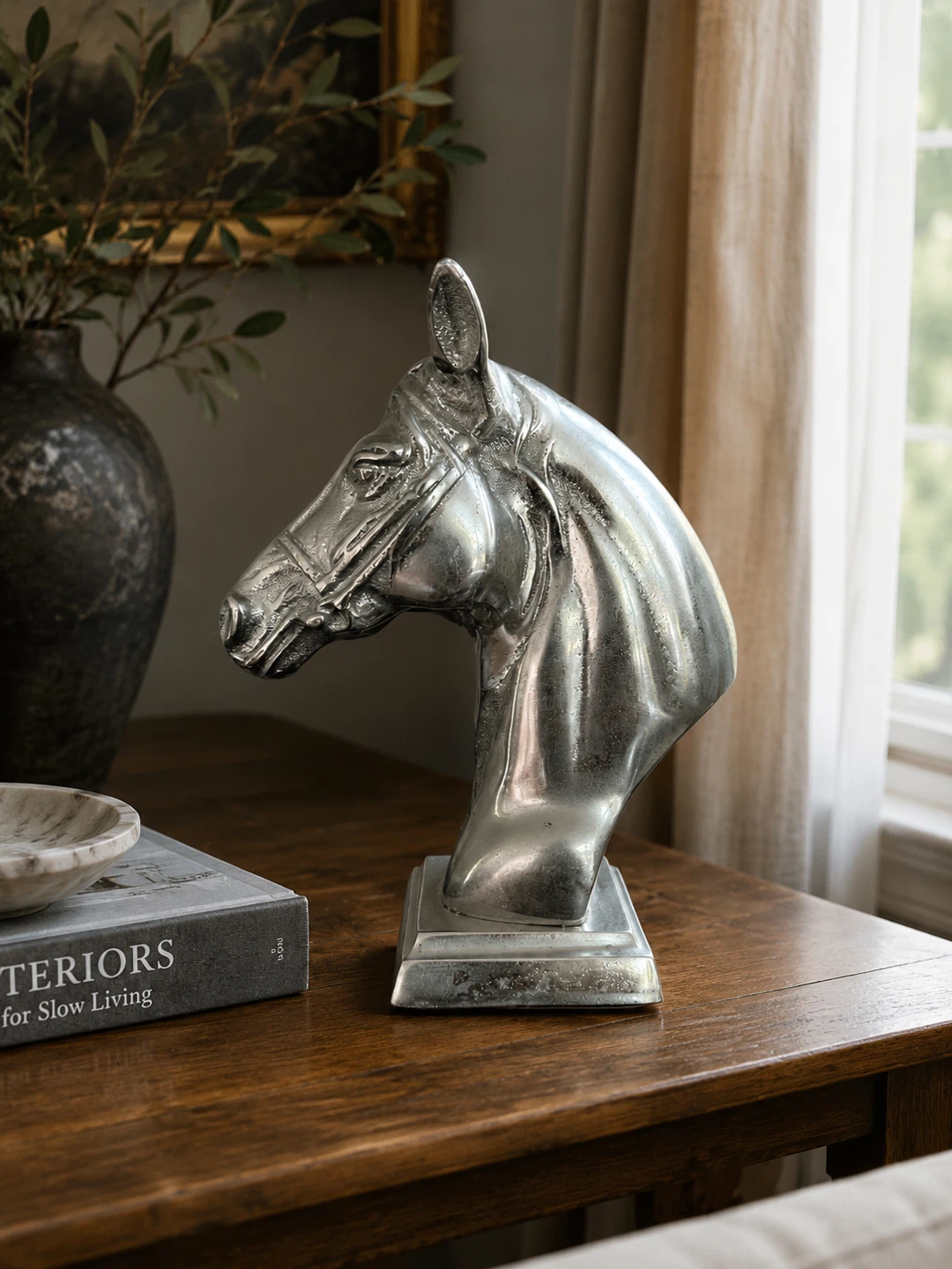 Silver Horse Head Sculpture