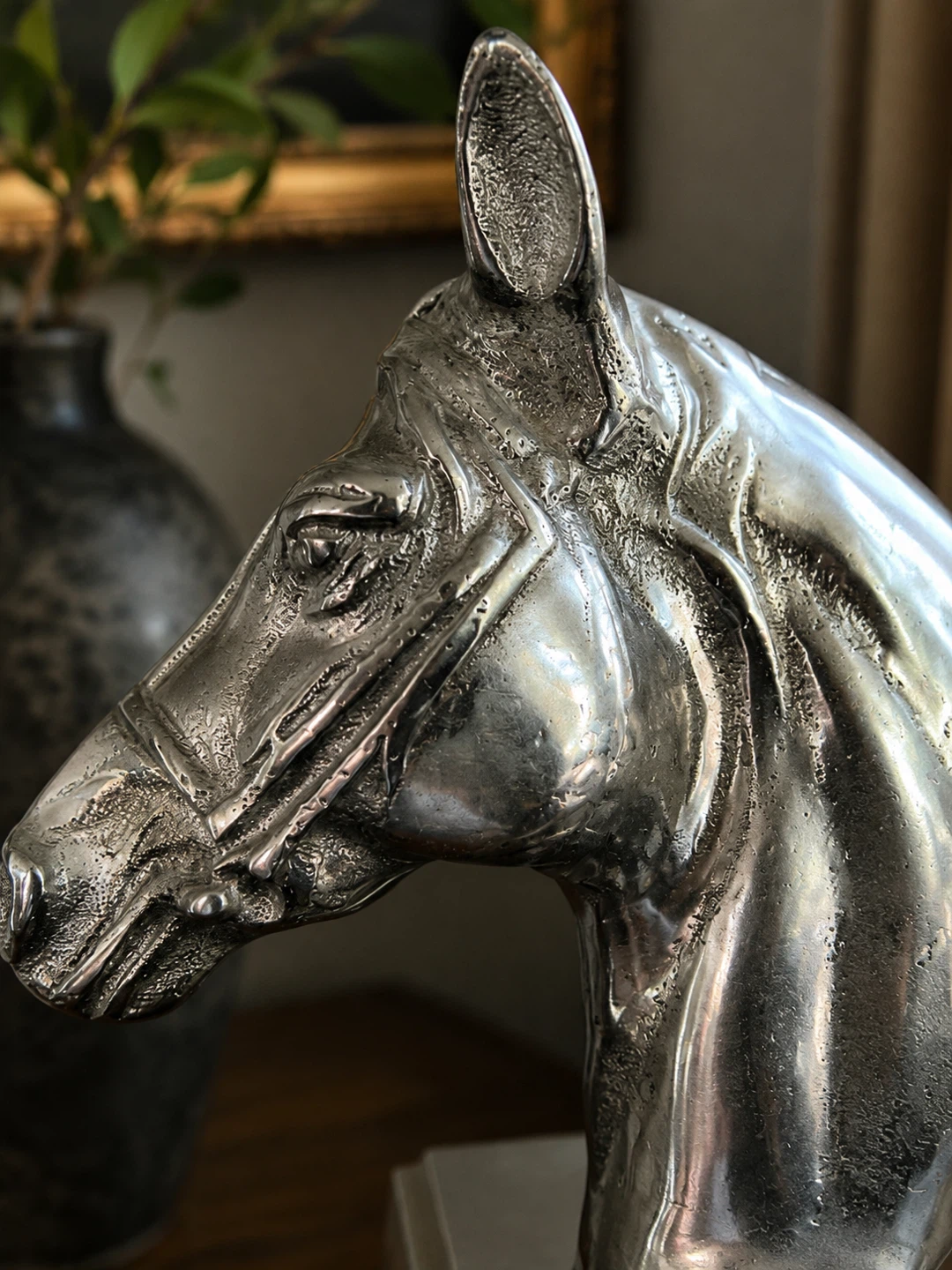 Silver Horse Head Sculpture - photo 2