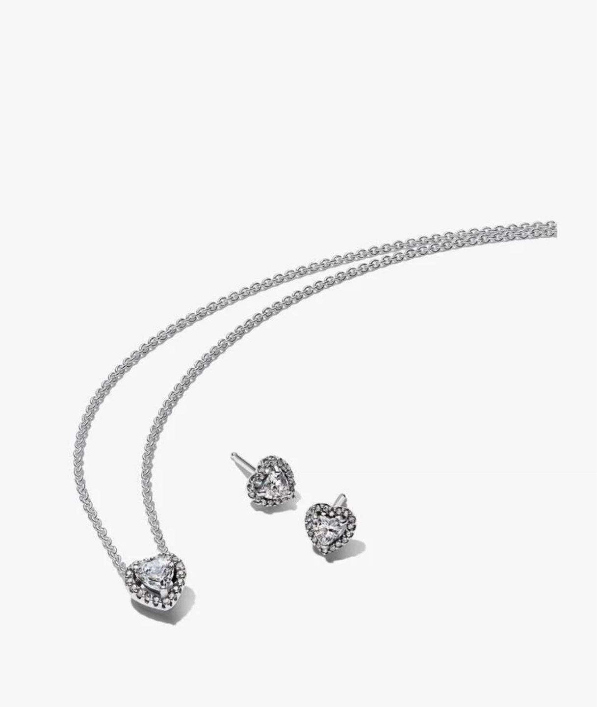 Pandora Elevated Heart Necklace and Stud Earrings Set