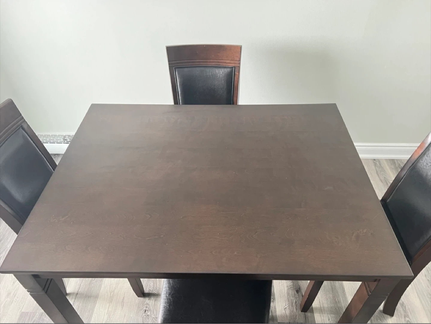 Dark Wood Dining Table with 4 Black Faux Leather Chairs - photo 2