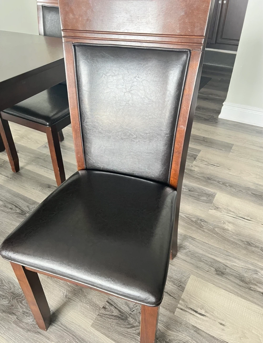 Dark Wood Dining Table with 4 Black Faux Leather Chairs - photo 3