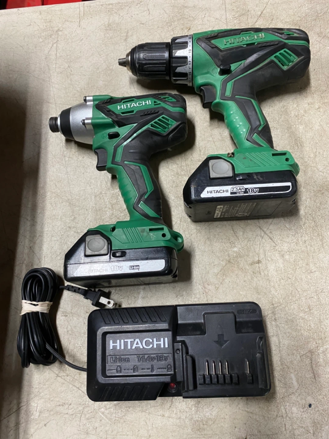 Hitachi 18v impact, drill, batteries and charger