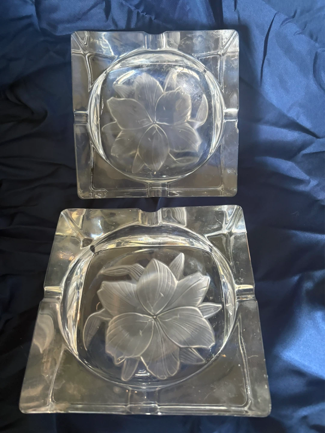 Crystal Ashtray Set with Floral Design