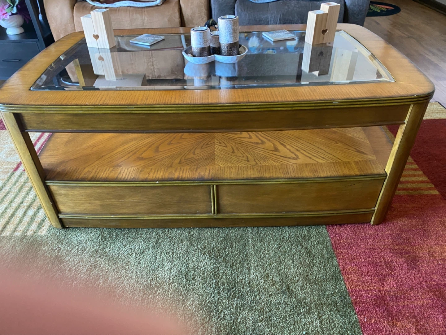 Vintage Wooden Table with Glass Top - photo 2