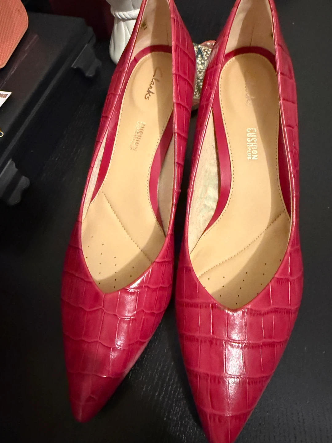 Clarks Red Croc Embossed Heels