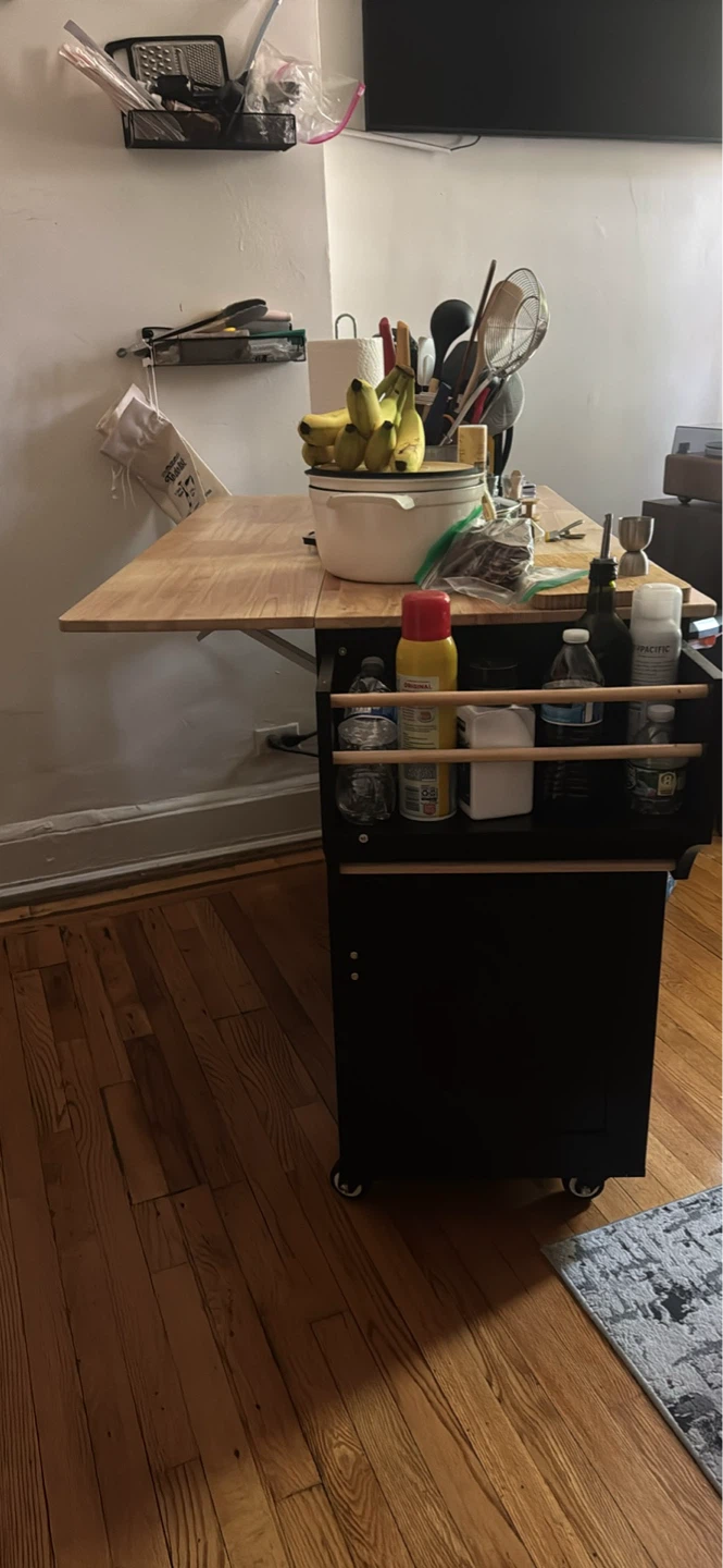 Black Kitchen Island Cart with Drop Leaf - photo 3