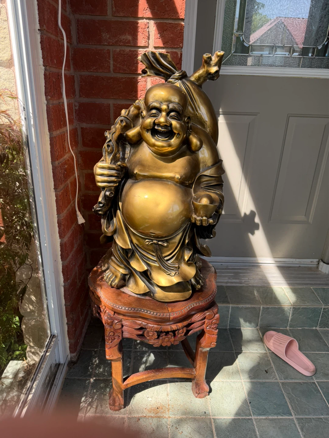Large Brass Laughing Buddha Statue