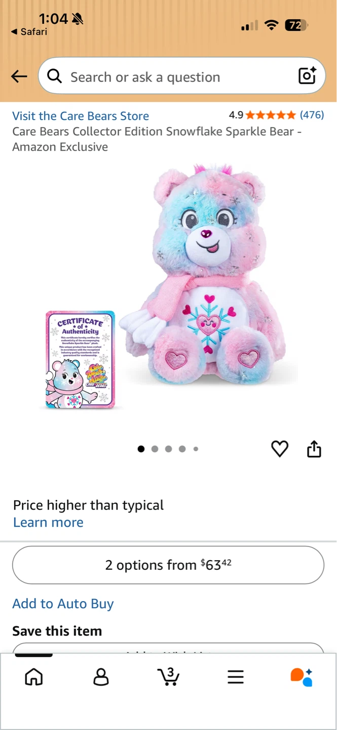 Care Bears Snowflake Sparkle Bear Plush Brand New - photo 2