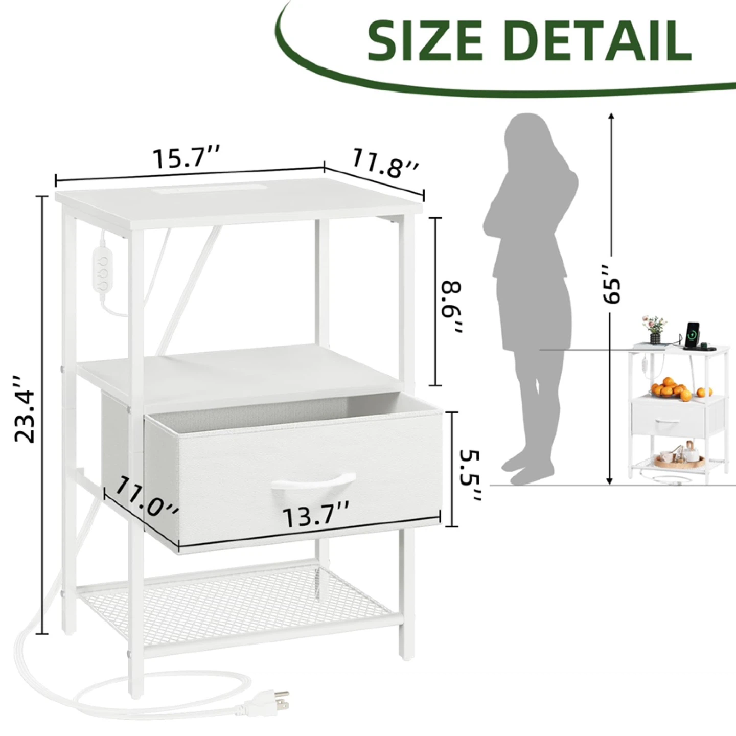 Somdot White Nightstand Set of 2 with Charging Station - photo 2