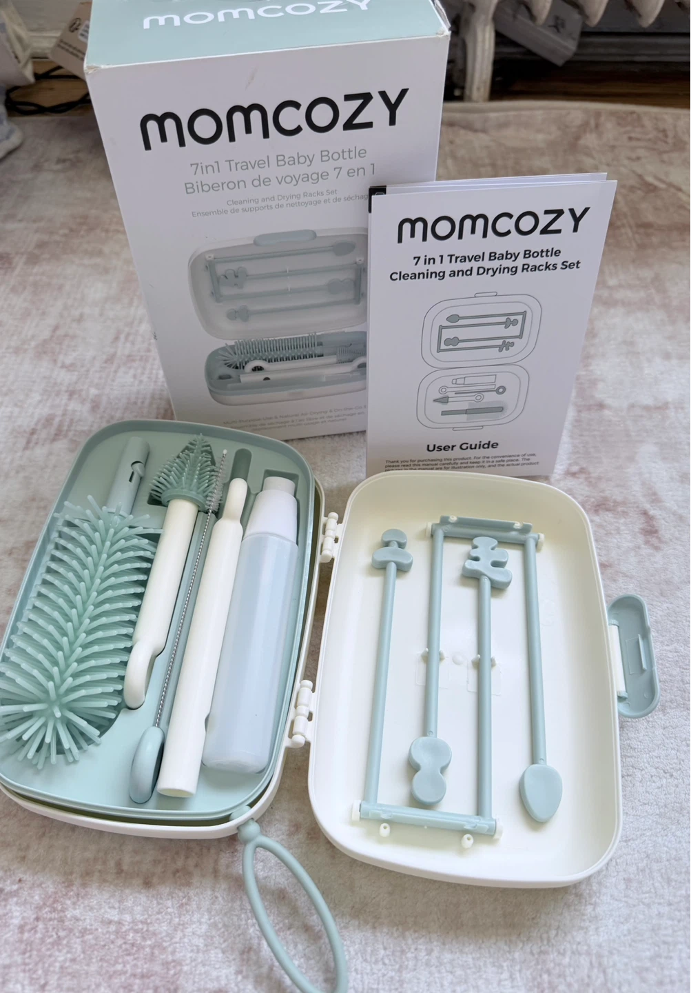 Momcozy 7-in-1 Travel Baby Bottle Cleaning and Drying Racks Set