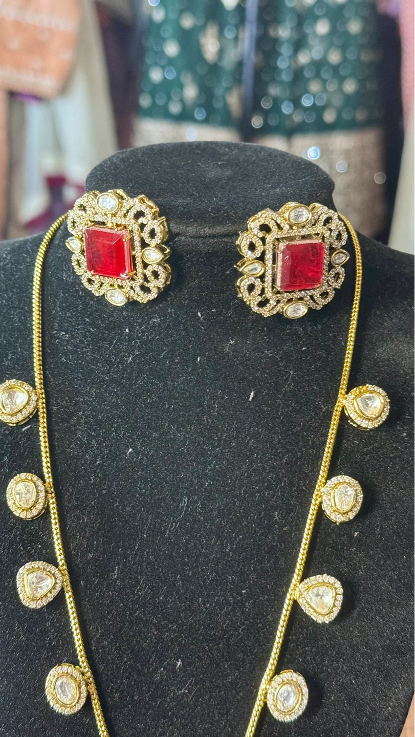 Red moissanite doublet necklace three piece set - photo 2