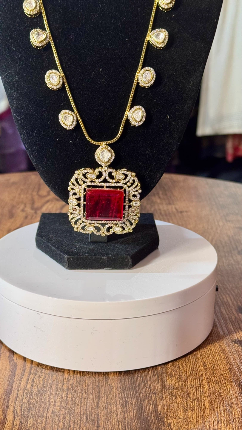 Red moissanite doublet necklace three piece set - photo 4