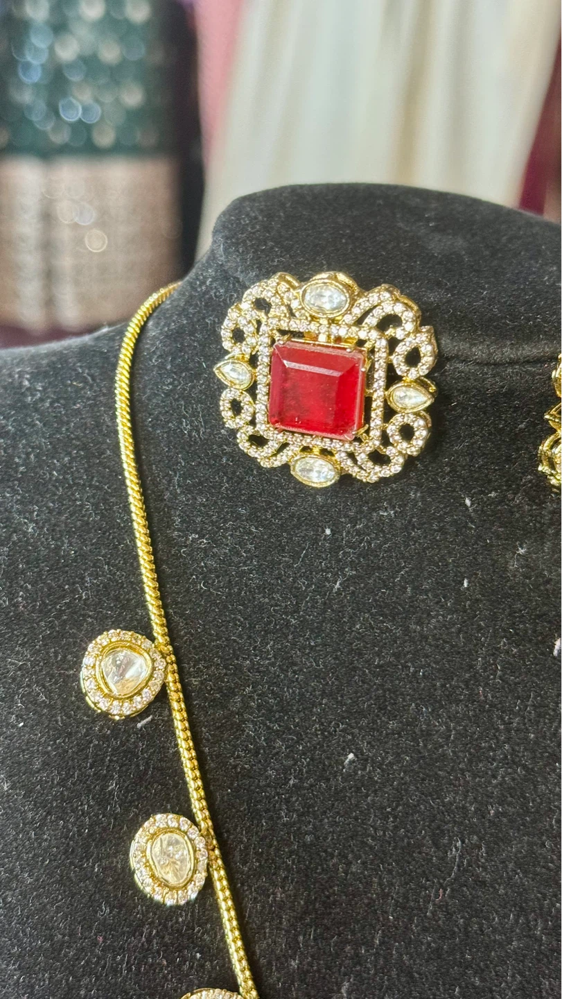 Red moissanite doublet necklace three piece set - photo 3