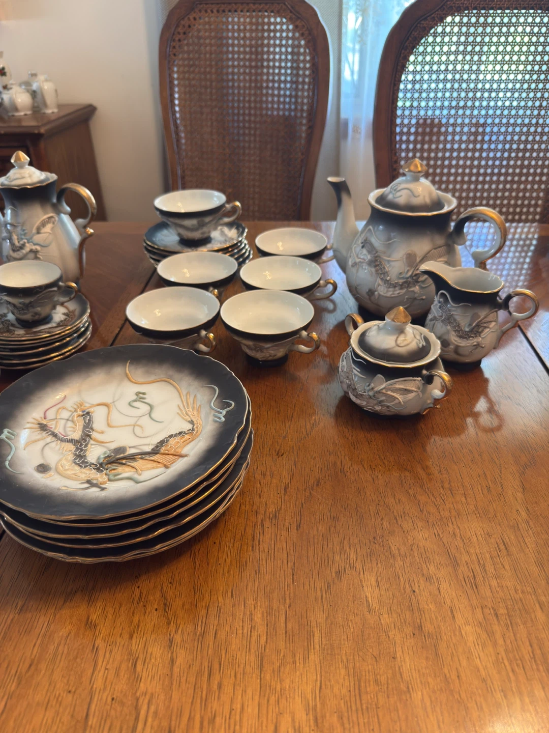 Dragon Teacup and Saucer Set with Teapot