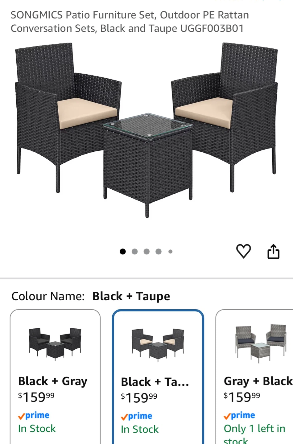 SONGMICS Patio Furniture Set - 2 Chairs & 1 Table (Black/Taupe) - photo 3