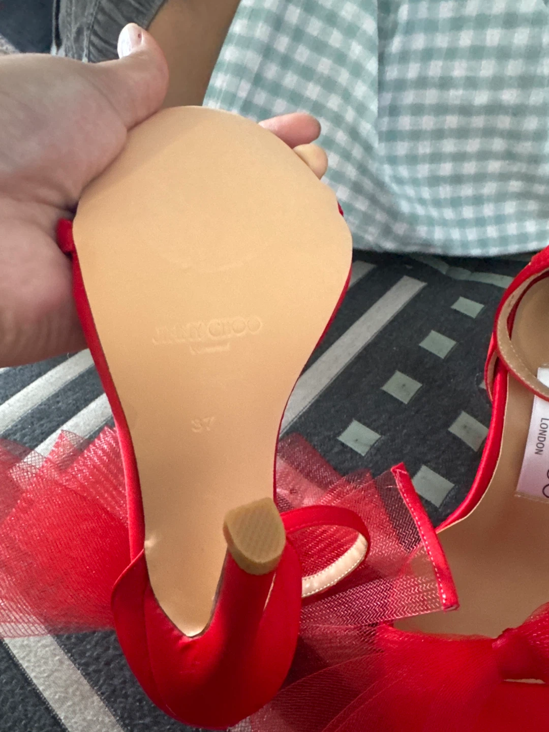 Jimmy Choo Red Heels with Tulle Bows Size 37 - photo 2