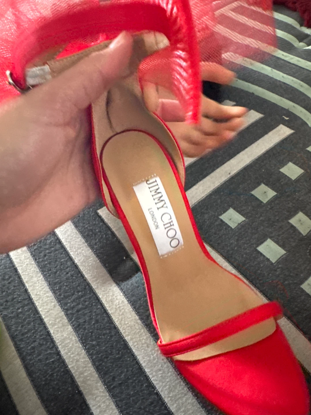 Jimmy Choo Red Heels with Tulle Bows Size 37 - photo 3
