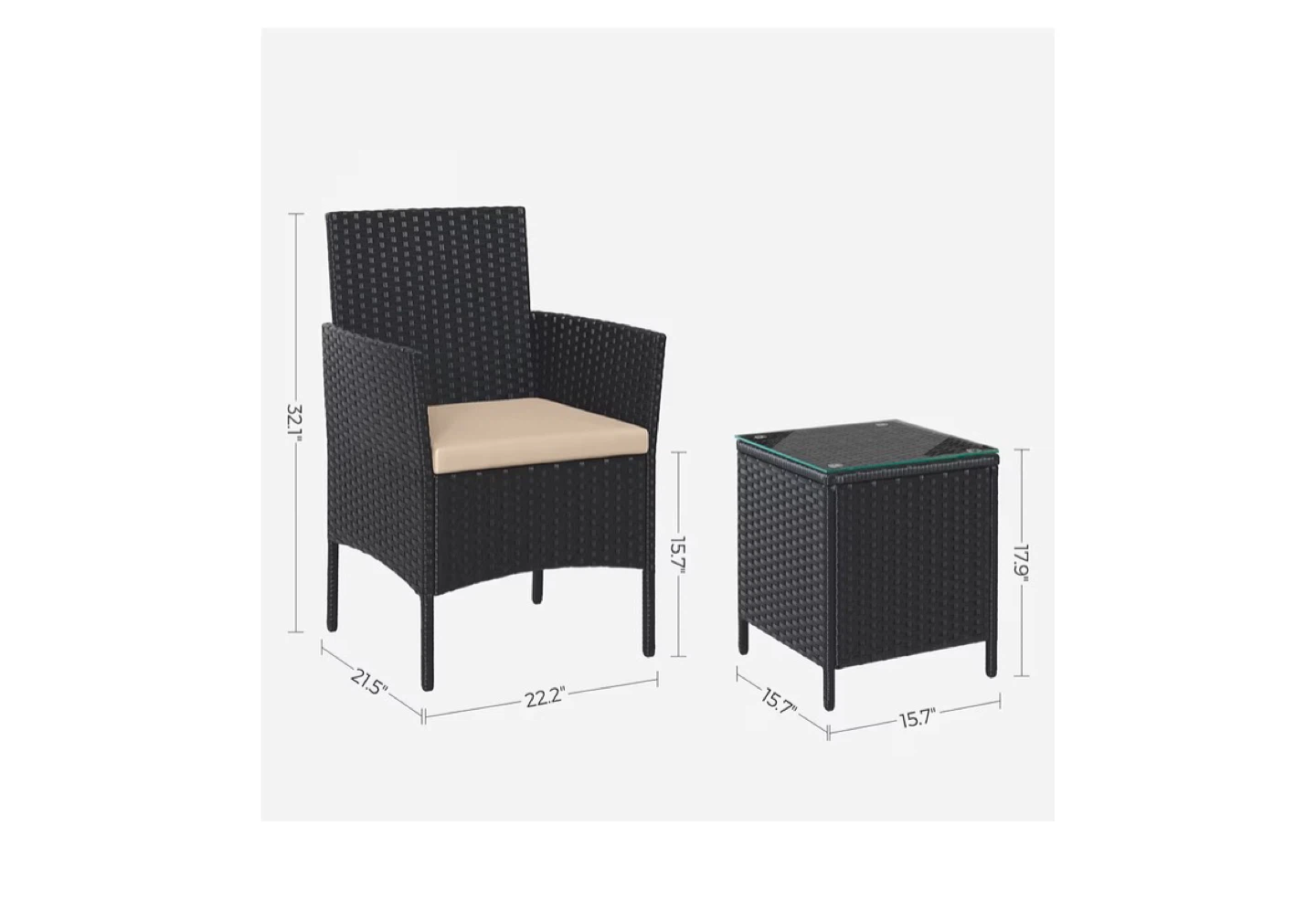 SONGMICS Patio Furniture Set - 2 Chairs & 1 Table (Black/Taupe) - photo 4