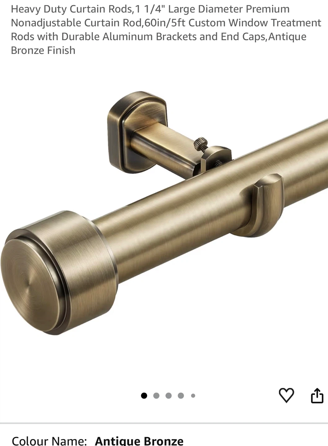 Heavy Duty Curtain Rod 1 1/4 Inch Antique Bronze T14