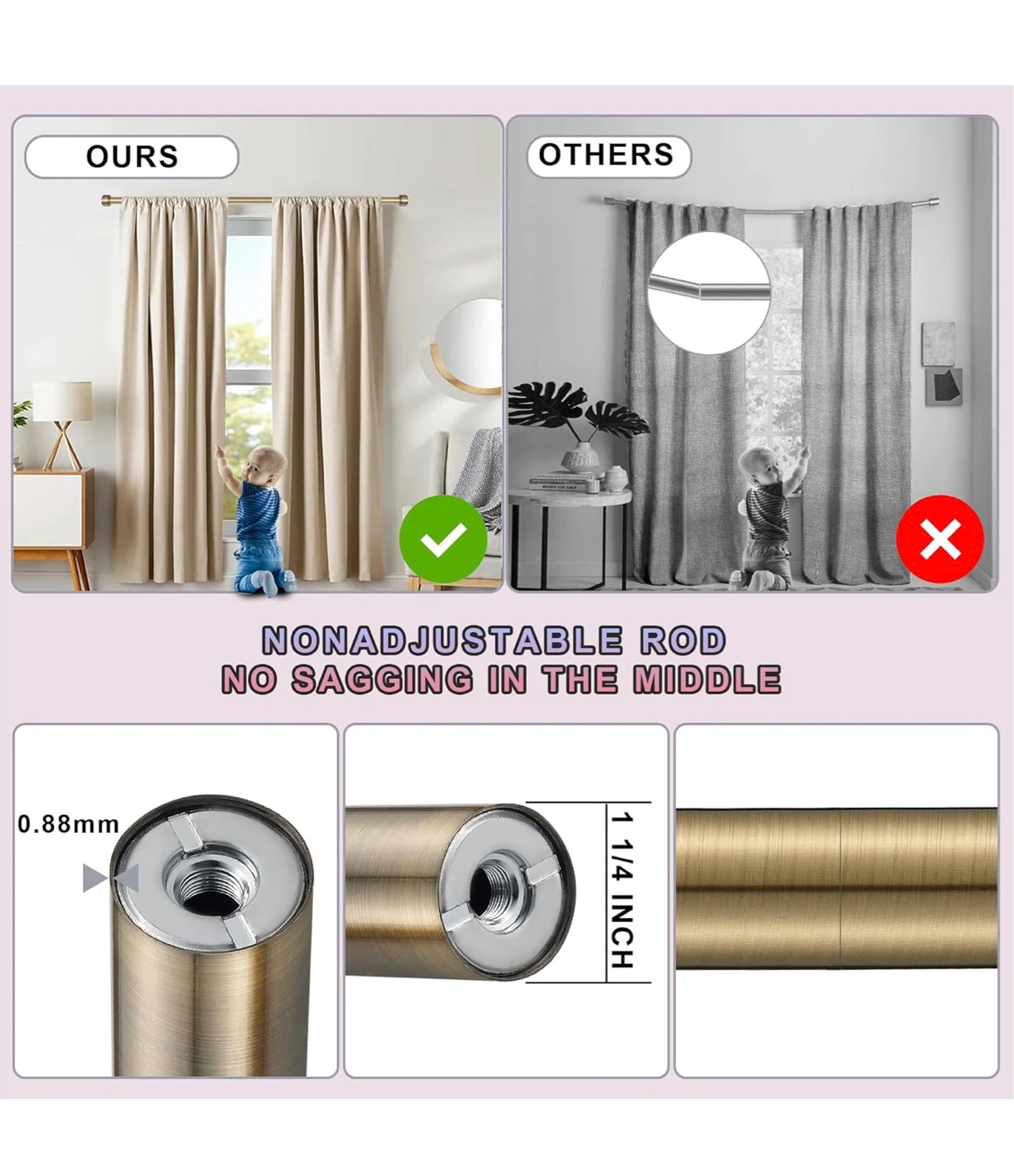 Heavy Duty Curtain Rod 1 1/4 Inch Antique Bronze T14 - photo 4