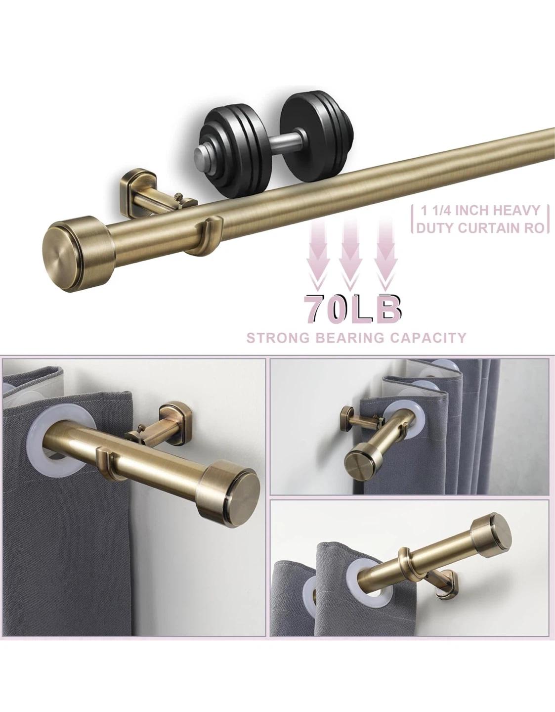 Heavy Duty Curtain Rod 1 1/4 Inch Antique Bronze T14 - photo 3