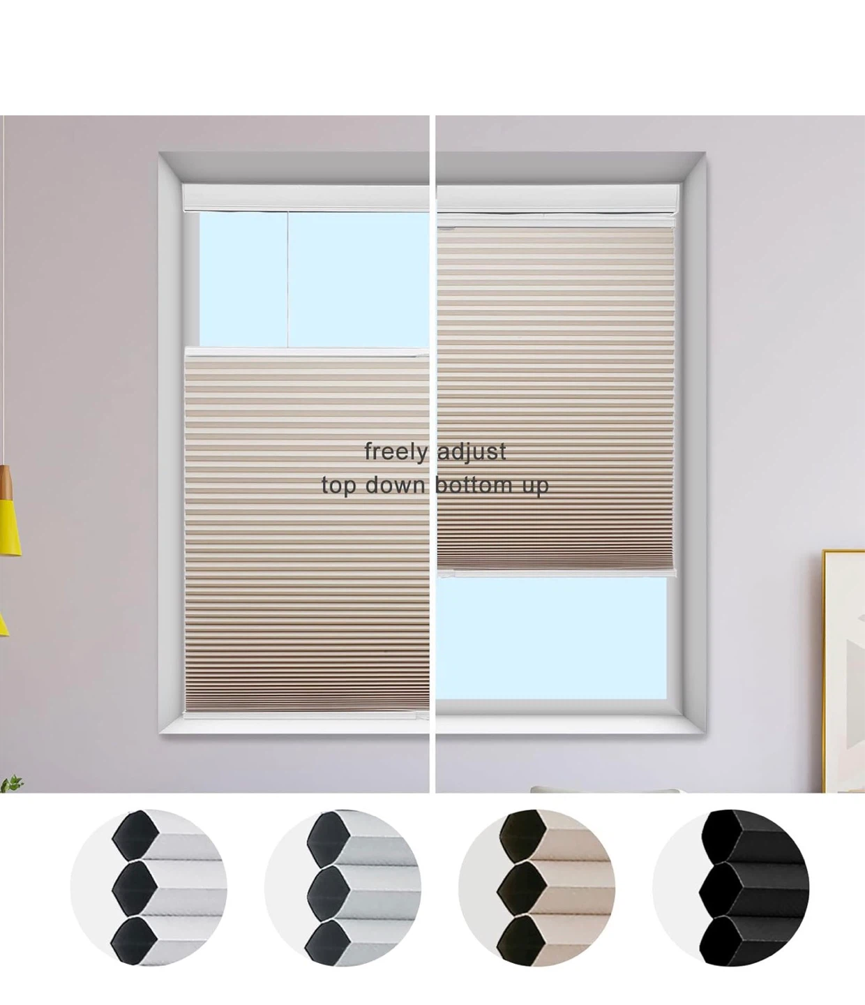 Cordless Cellular Shades 21" W x 50" H (Beige) T50 - photo 3