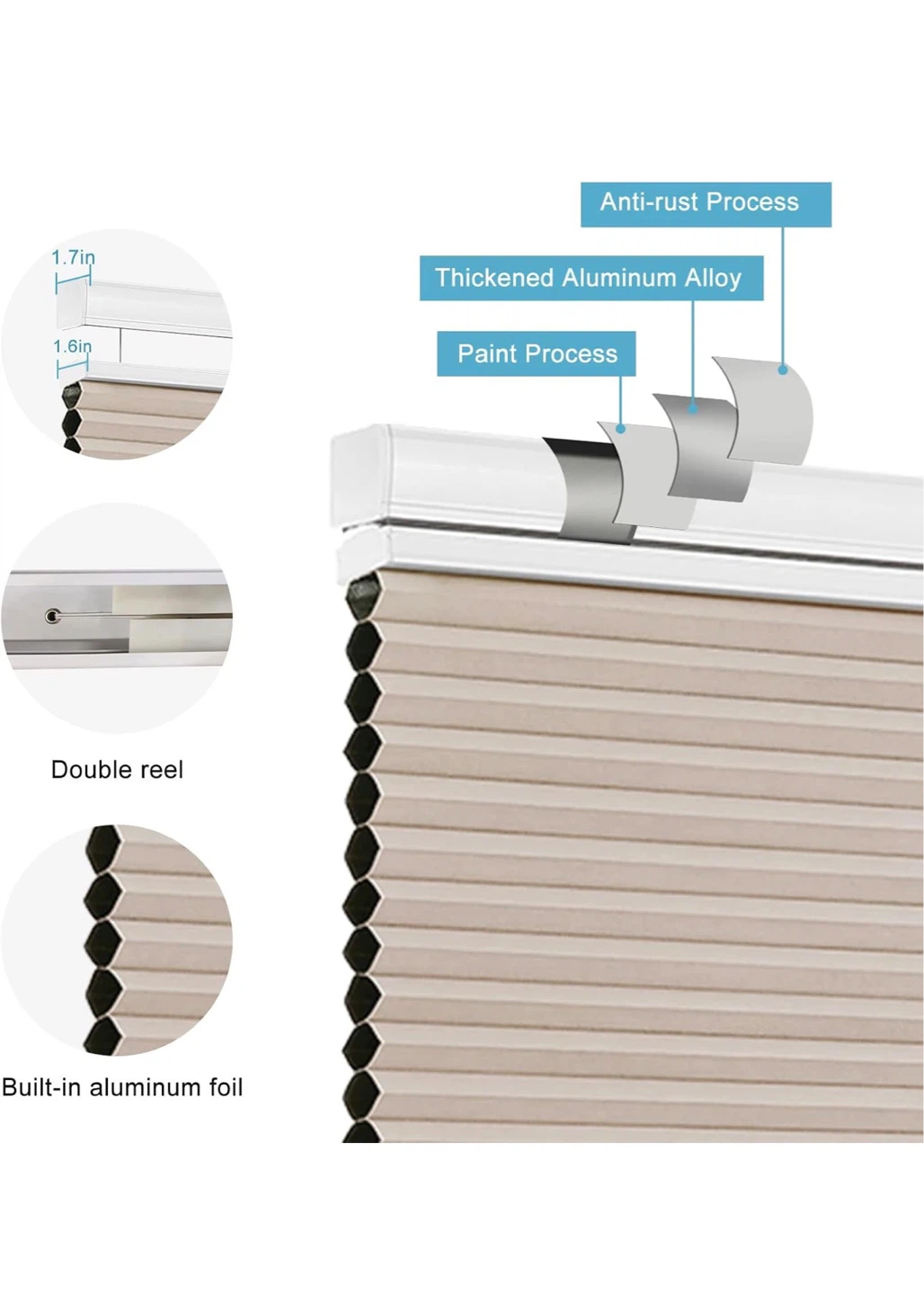 Cordless Cellular Shades 21" W x 50" H (Beige) T50 - photo 4
