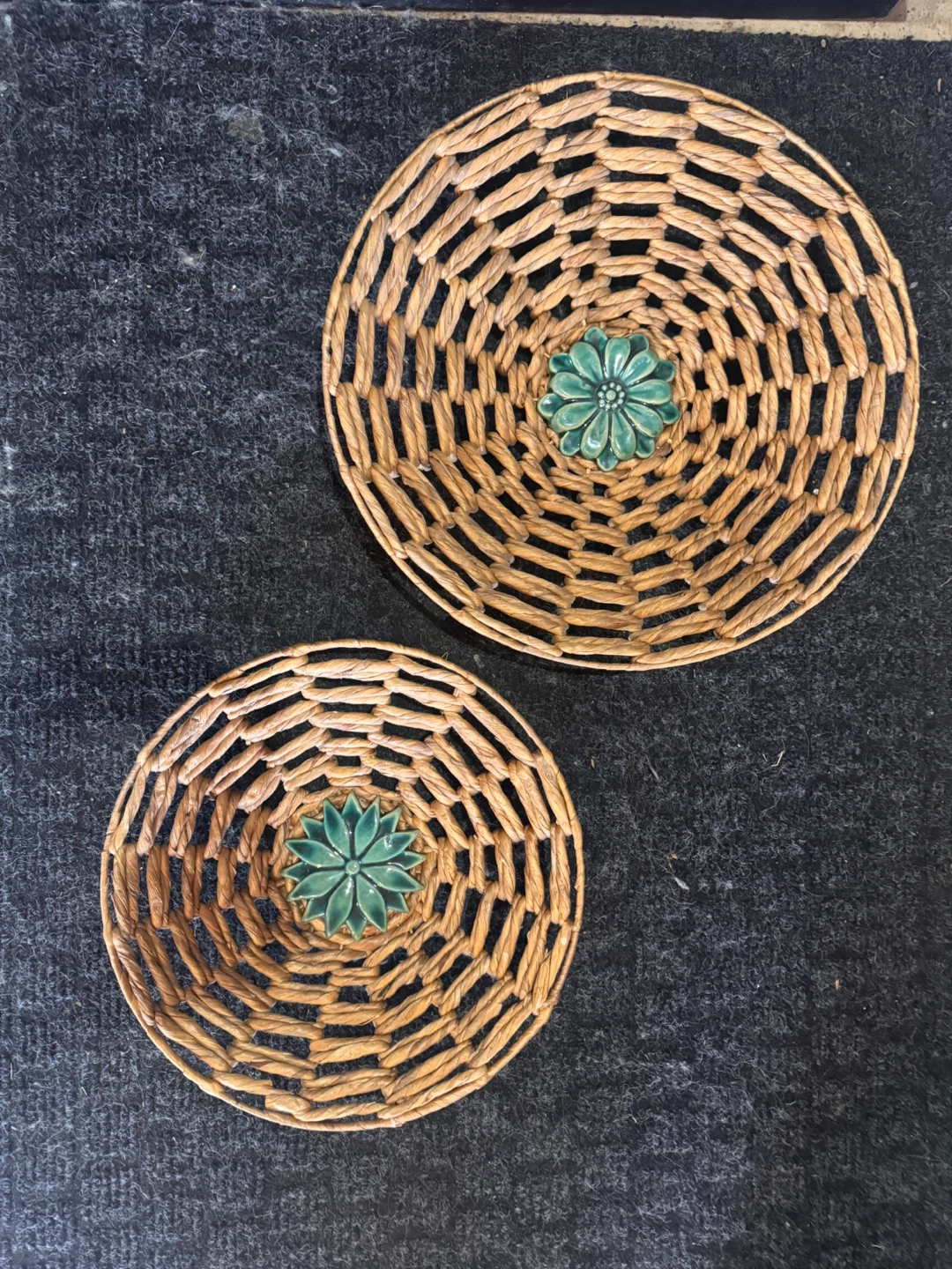 Wall artSet of 2 Woven Baskets with Ceramic Flower Accents