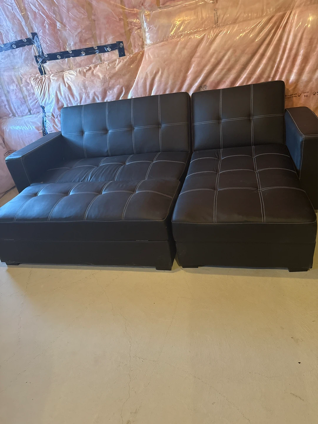 Black Faux Leather Sectional Sofa /Futon bed with Ottoman - photo 2