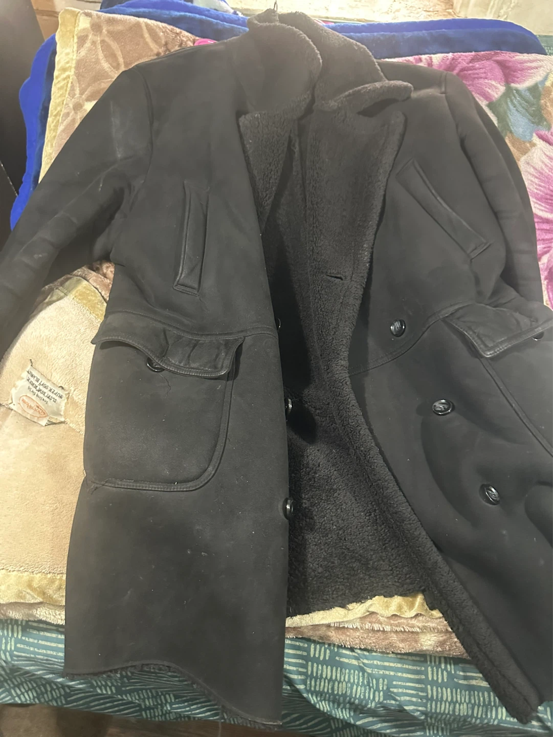 Black Zara Suede Shearling Lined Coat - photo 4