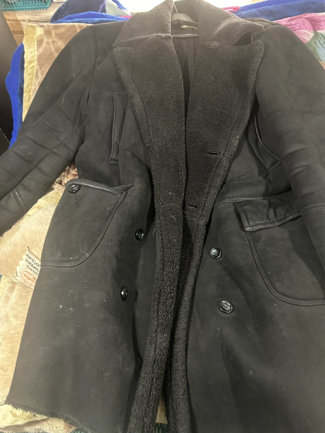 Black Zara Suede Shearling Lined Coat - photo 2