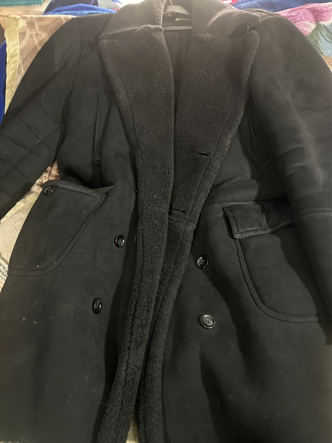 Black Zara Suede Shearling Lined Coat