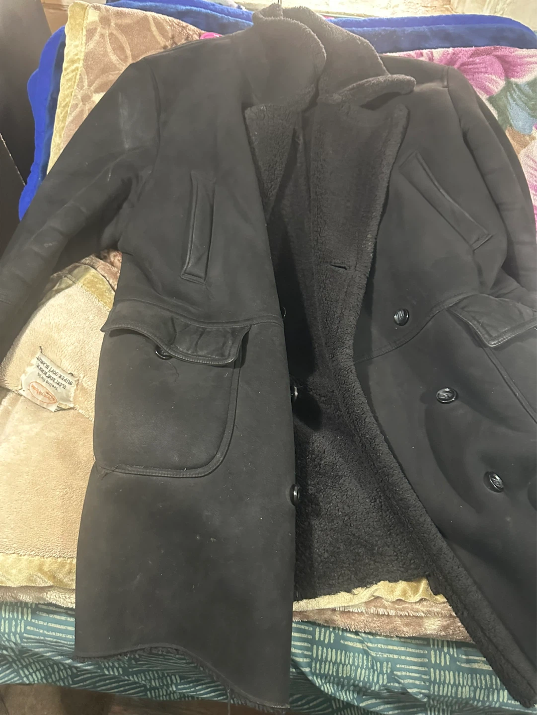 Black Zara Suede Shearling Lined Coat - photo 5