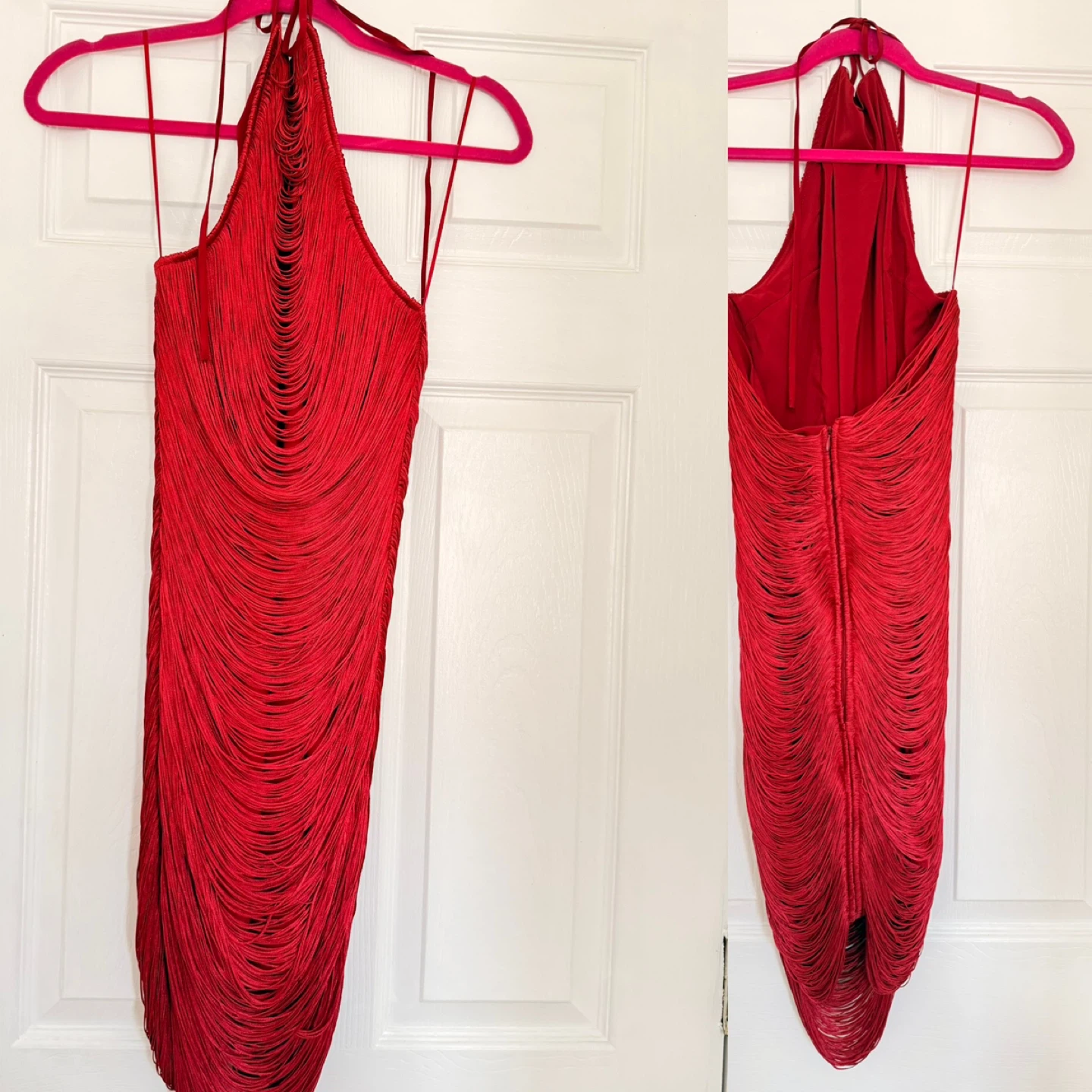 Red Fringed Halter Neck Dress
