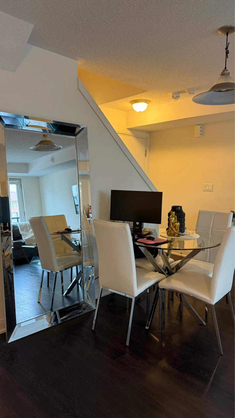 Glass Dining Table with 4 White Chairs - photo 2