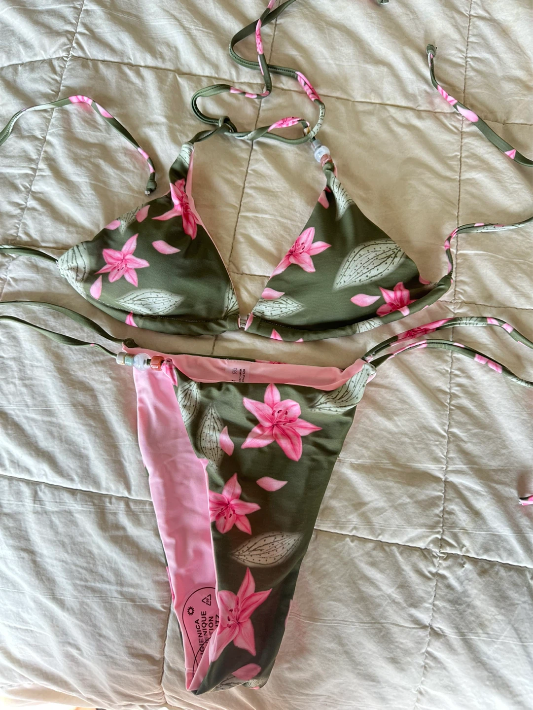 Green and Pink Floral Bikini