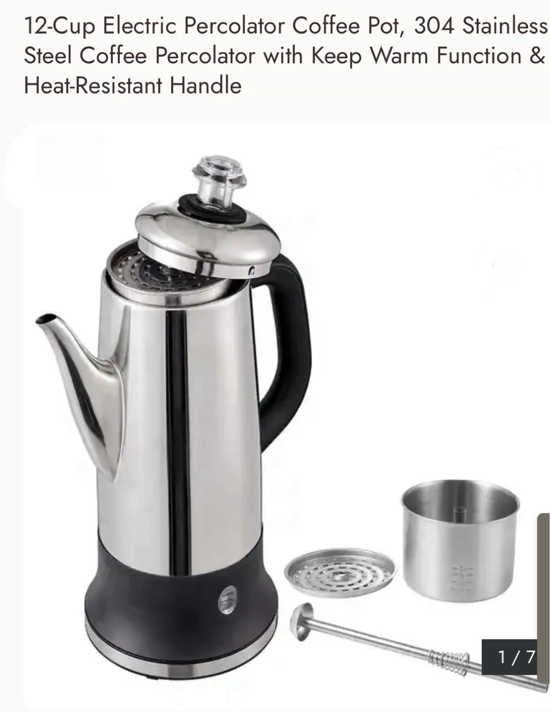 Fohere 12 cup electric percolator coffee maker stainless steel