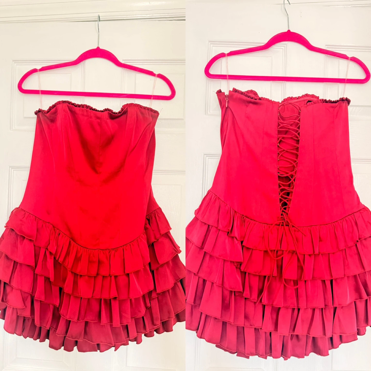 Red Strapless Ruffle Dress