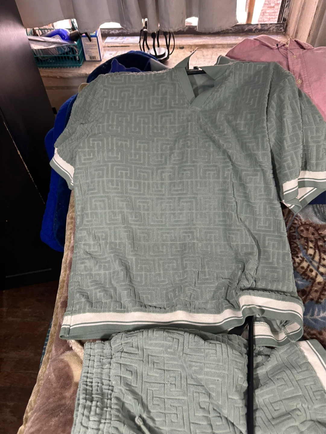 NOVAMEN Green Textured Polo Shirt & Shorts Set Size L - photo 4