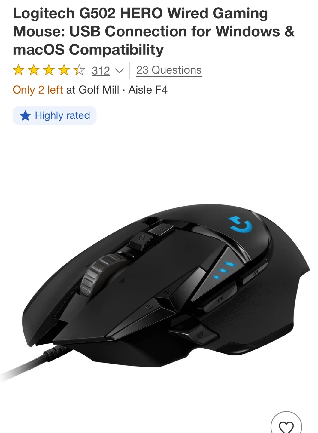 Logitech G502 HERO Wired Gaming Mouse