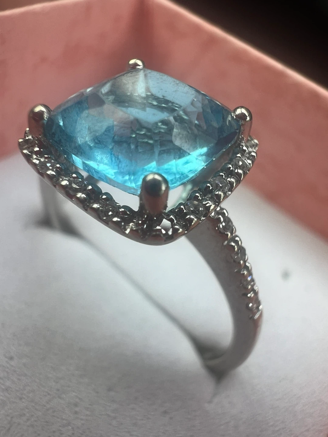 14K White Gold Blue Topaz Halo Ring - photo 5