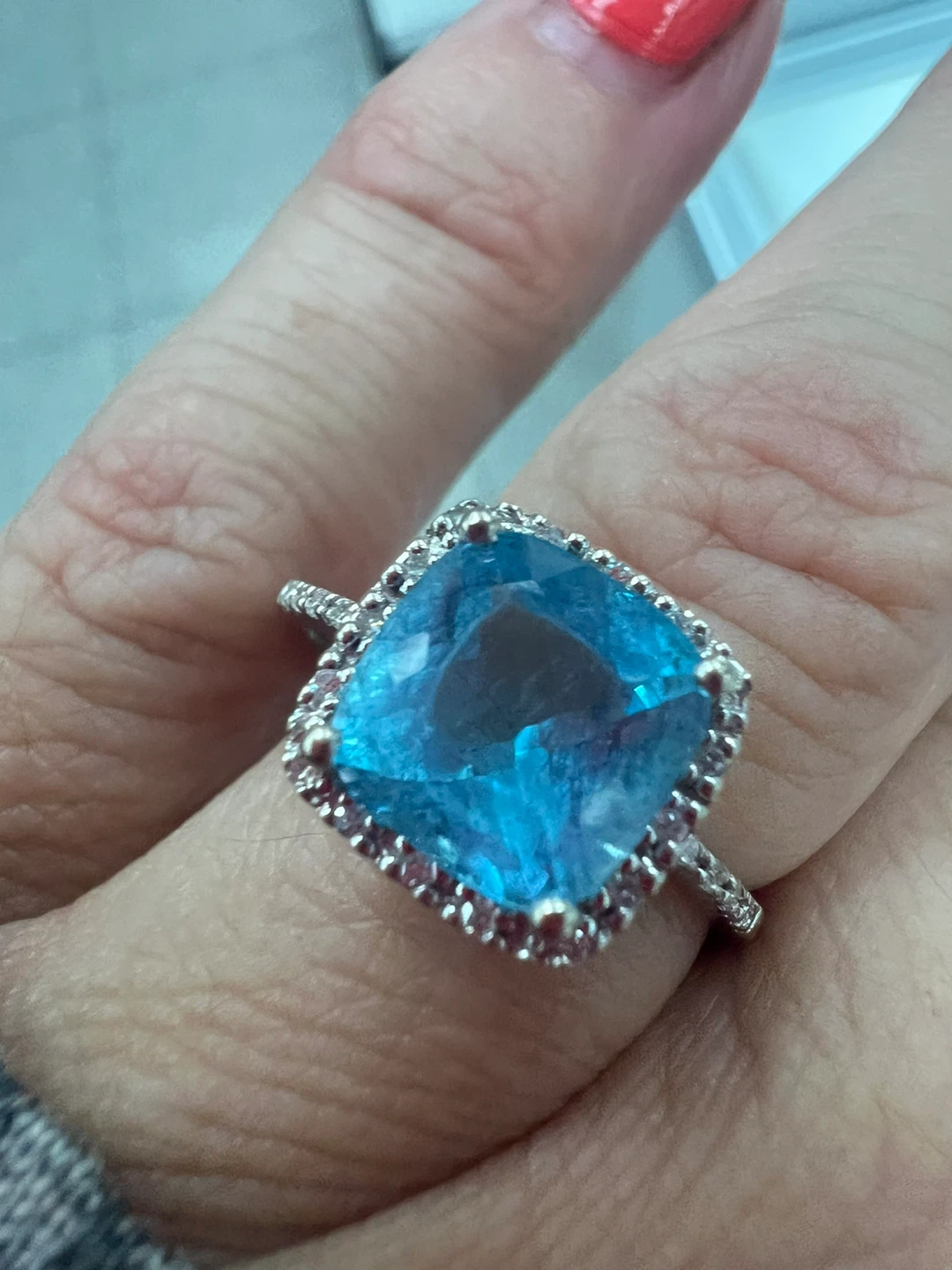 14K White Gold Blue Topaz Halo Ring - photo 3