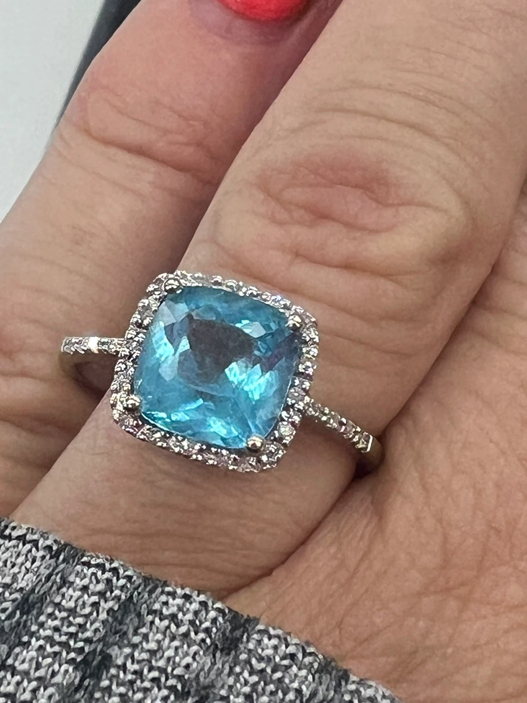 14K White Gold Blue Topaz Halo Ring - photo 2