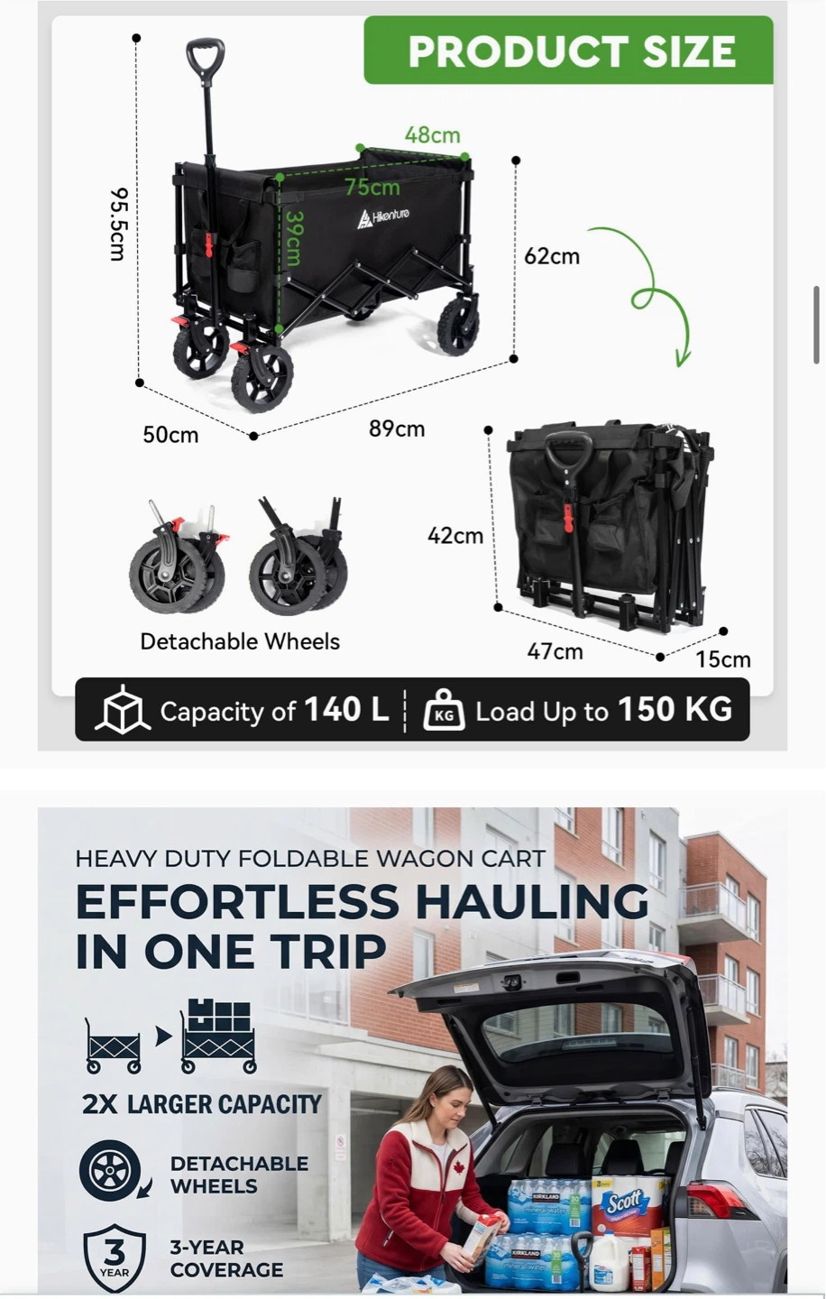 HIKENTURE Foldable Wagon Cart - 150kg Capacity - photo 3