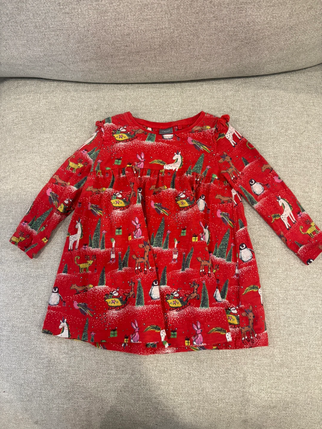 Next Girls Christmas Print Long Sleeve Dress