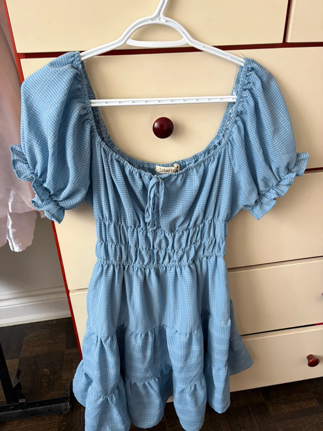 Blue Puff Sleeve Tiered Dress