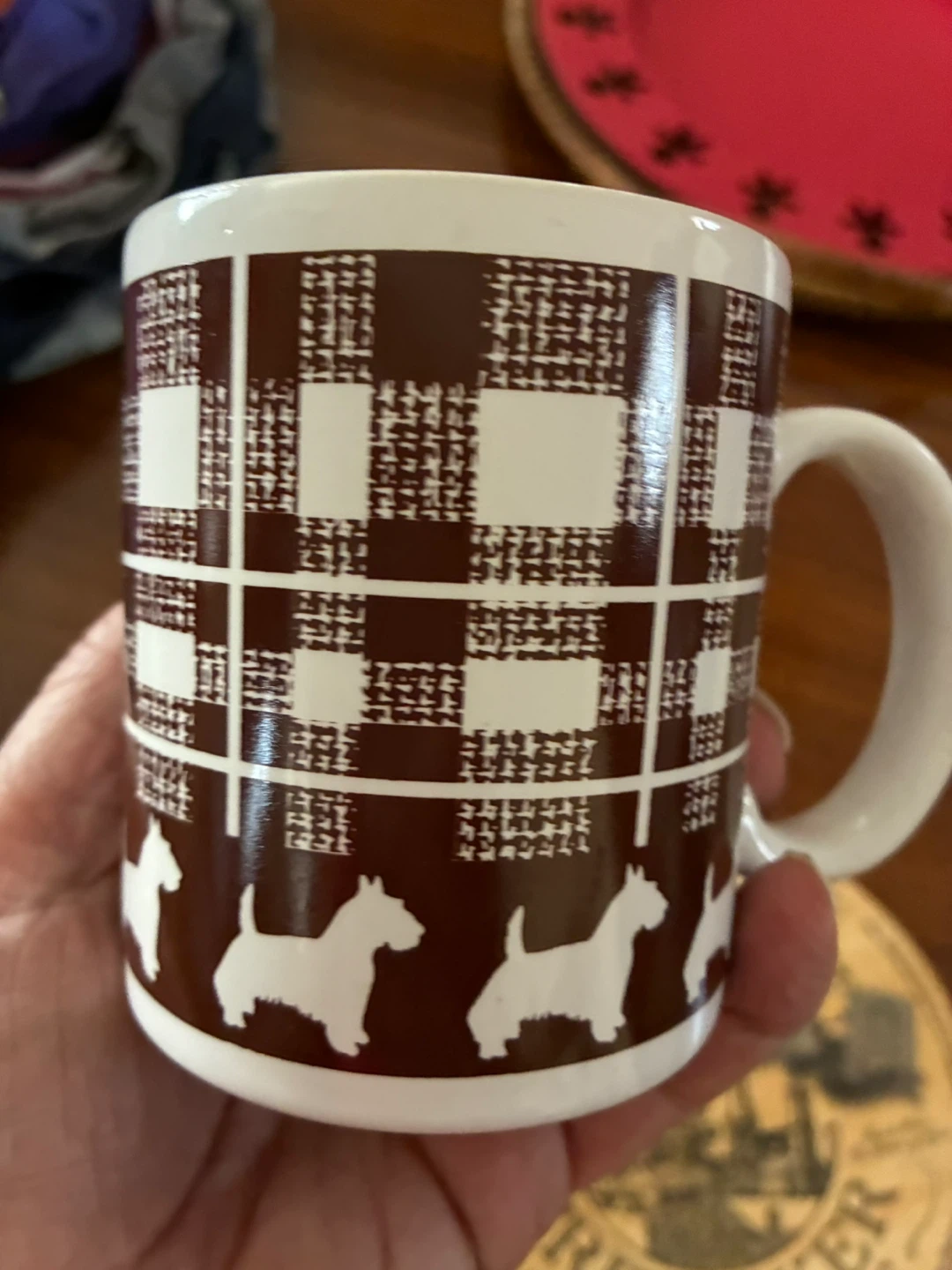 SCOTTIE DOG COFFEE MUG brown PLAID WITH SCOTTISH TERRIERS - photo 3