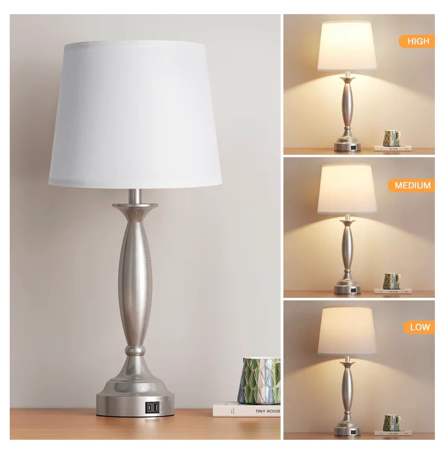 25.5" Table Lamps - Set of 2, Touch Control, USB Ports 255 - photo 3